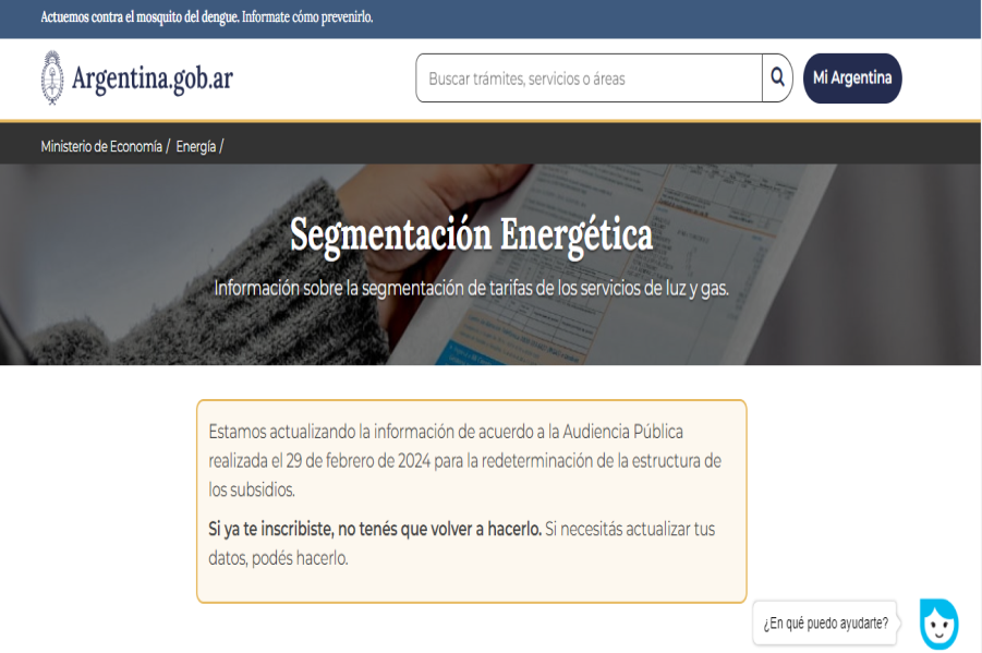 Sitio web para la segmentación tarifaria